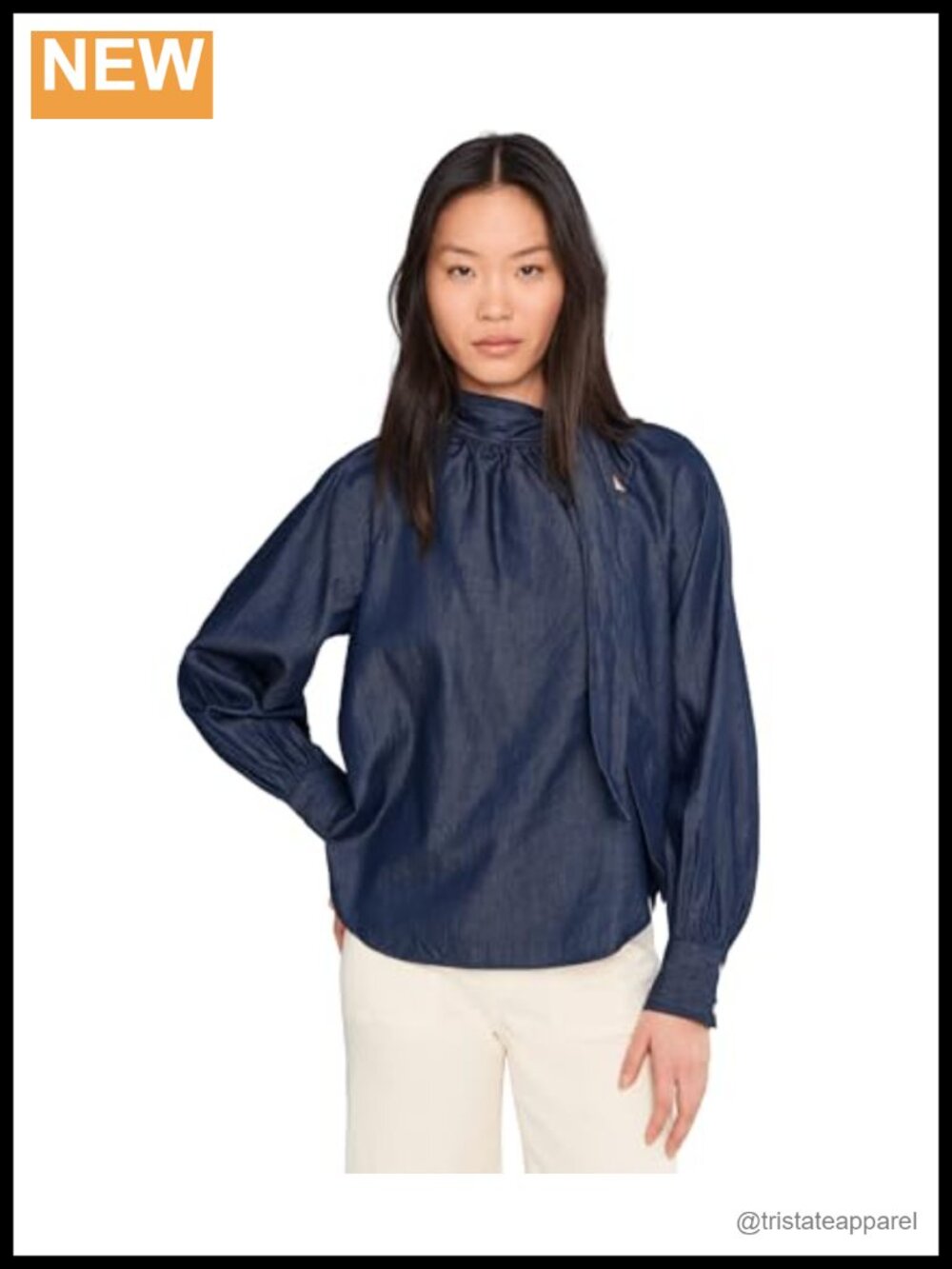 CeCe Raglan Seam Bow Neck Shirtail Top Lyocell Cotton Long Sleeve